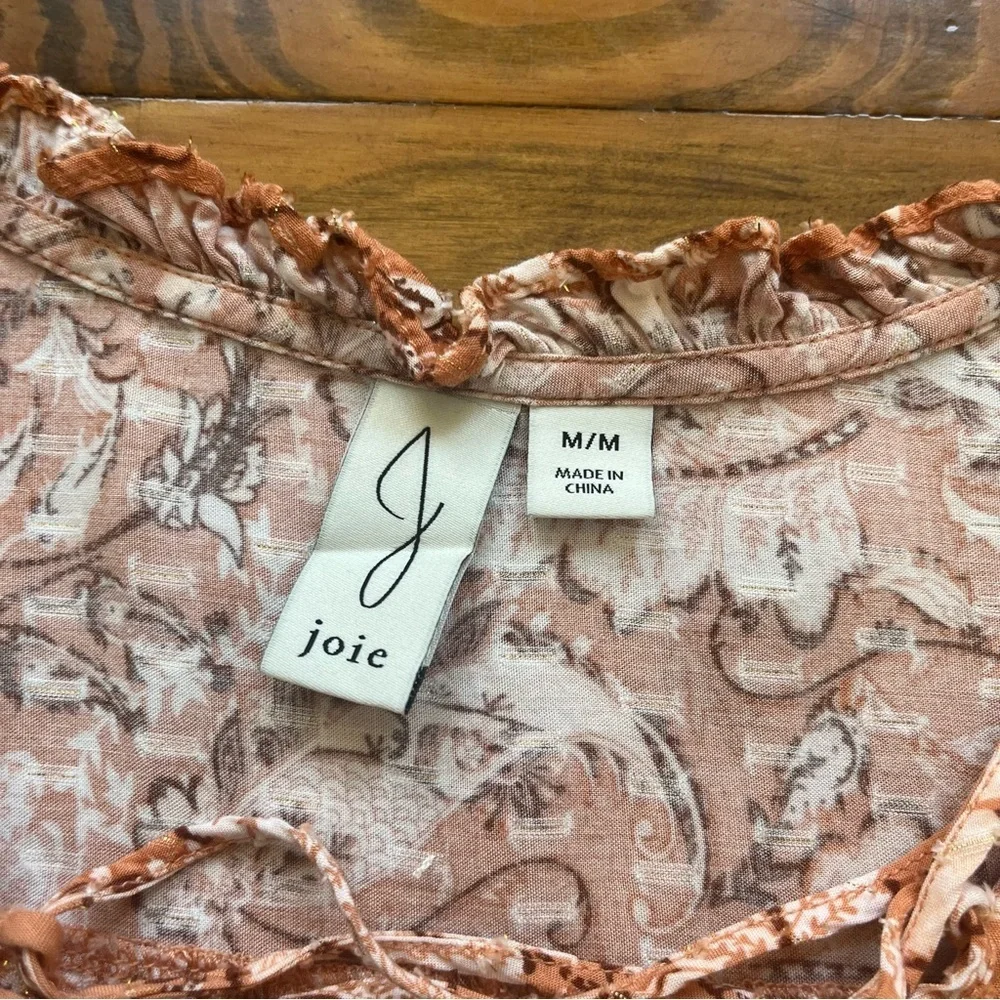 JOIE Bohemian Rayon Printed Ruffle Blouse Top Metallic Accent size Medium - Picture 3 of 10